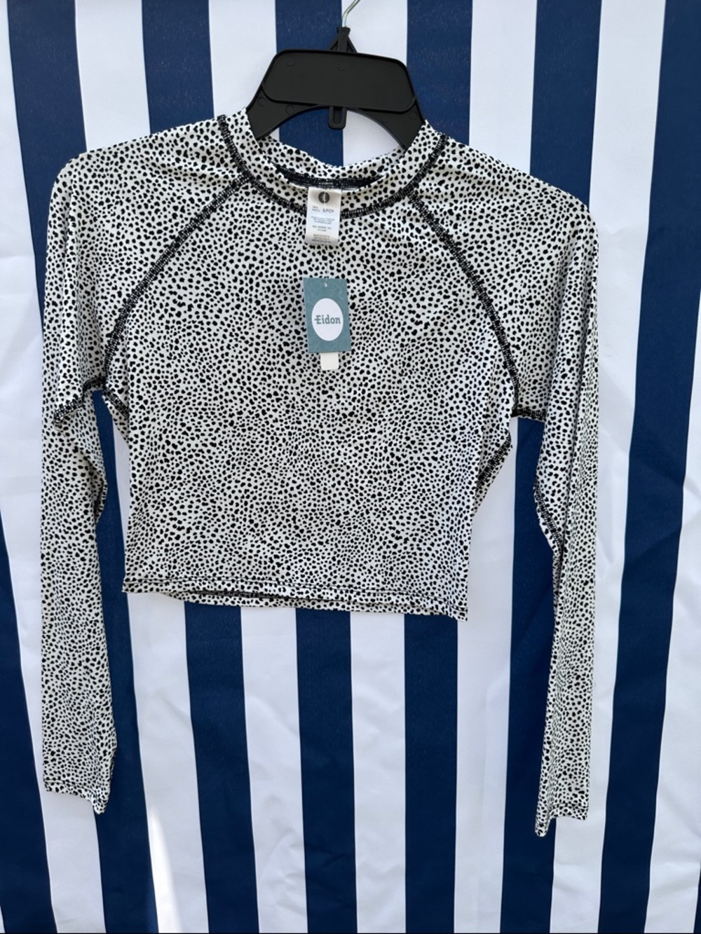 Eidon Black & White Spotted Long-Sleeve Swim Coverup